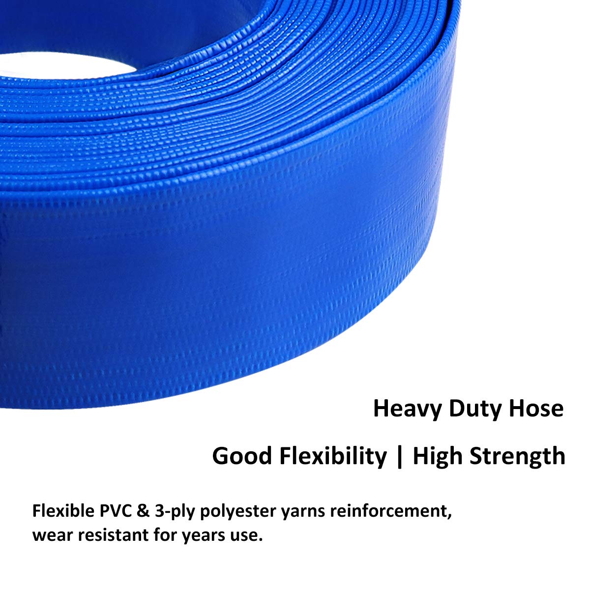 3" x 50' Blue PVC Backwash Hose for Swimming Pools, Heavy Duty Discharge Hose Reinforced Pool Drain Hose with Aluminum Camlock C and E Fittings