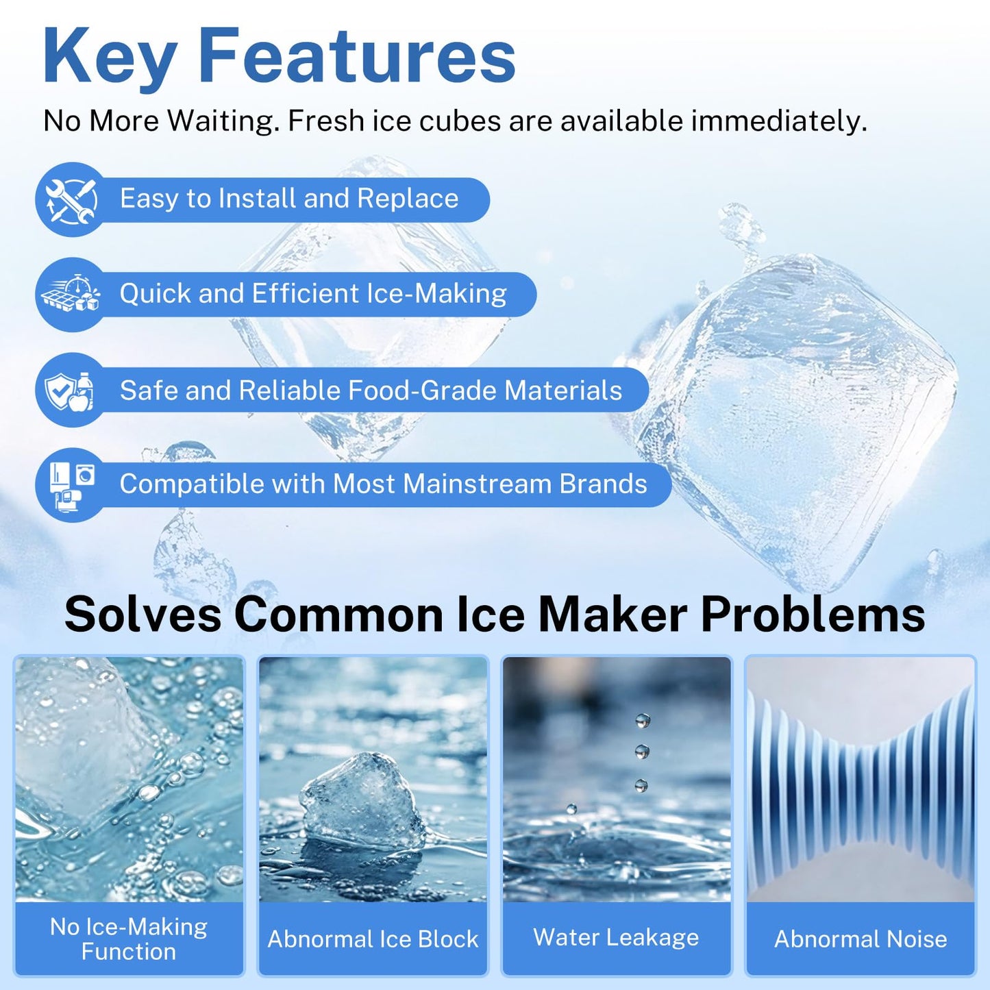 Nurfosttek 2198597 Ice Maker, 185W 115V 60Hz, Compatible with Whirlpool Maytag KitchenAid Amana Refrigerator, Replaces W10122502 626663 1016069 2198678, High Efficiency Ice Making