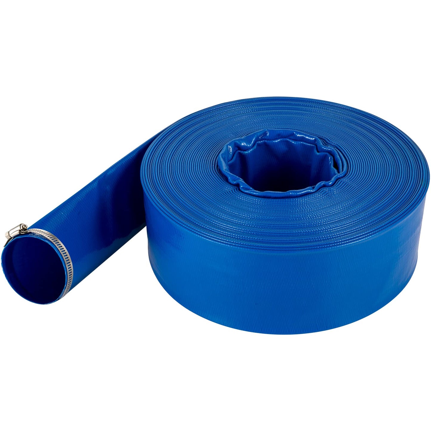 VEVOR Discharge Hose, 3' x 105', PVC Lay Flat Hose, Heavy Duty Backwash Drain Hose with Clamps, Weather-proof & Burst-proof, Ideal for Swimming Pool & Water Transfer, Blue