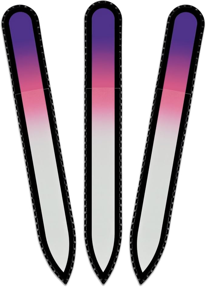 Mont Bleu Rainbow Glass Nail File in Black Pouch - Czech Tempered Glass - Handmade in Bohemia-Czech Republic - Fingernail Nail File