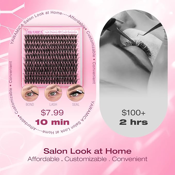 Yawamica Natural Fluffy Lash Clusters 50D Volume Eyelash Clusters 10-16mm Wispy Cluster Eyelash Extensions D Curl Individual Lashes with Thin Band DIY Lash Extension for Beginners