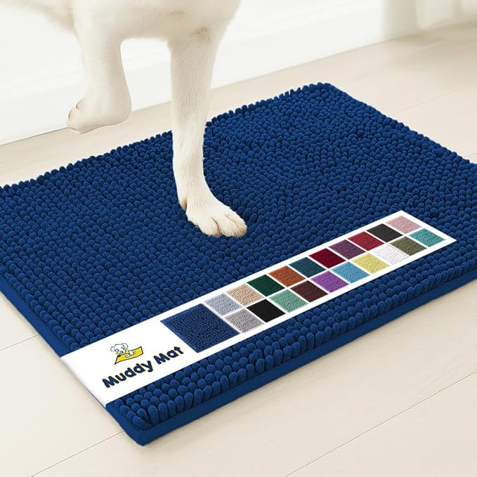 Muddy Mat® | Super Absorbent Door Mat Indoor, Microfiber Quick Dry Chenille Entryway Rug, Non-Slip Front Door Mat, Indoor Mats for Entryway, Machine Washable Pet Rug, Navy Blue Medium 30"X19"