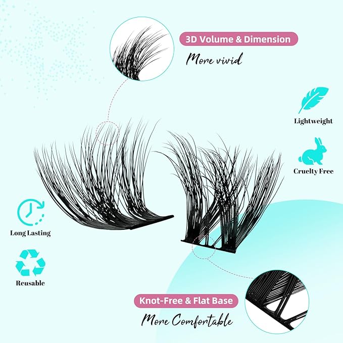Lash Clusters 3D Effect Cluster Eyelash Extensions 144pcs D Curl Eyelash Clusters False Eyelashes Soft Comfortable Individual Lashes DIY Lash Extensions with Thin Band (Gloom, D-10-18mm)