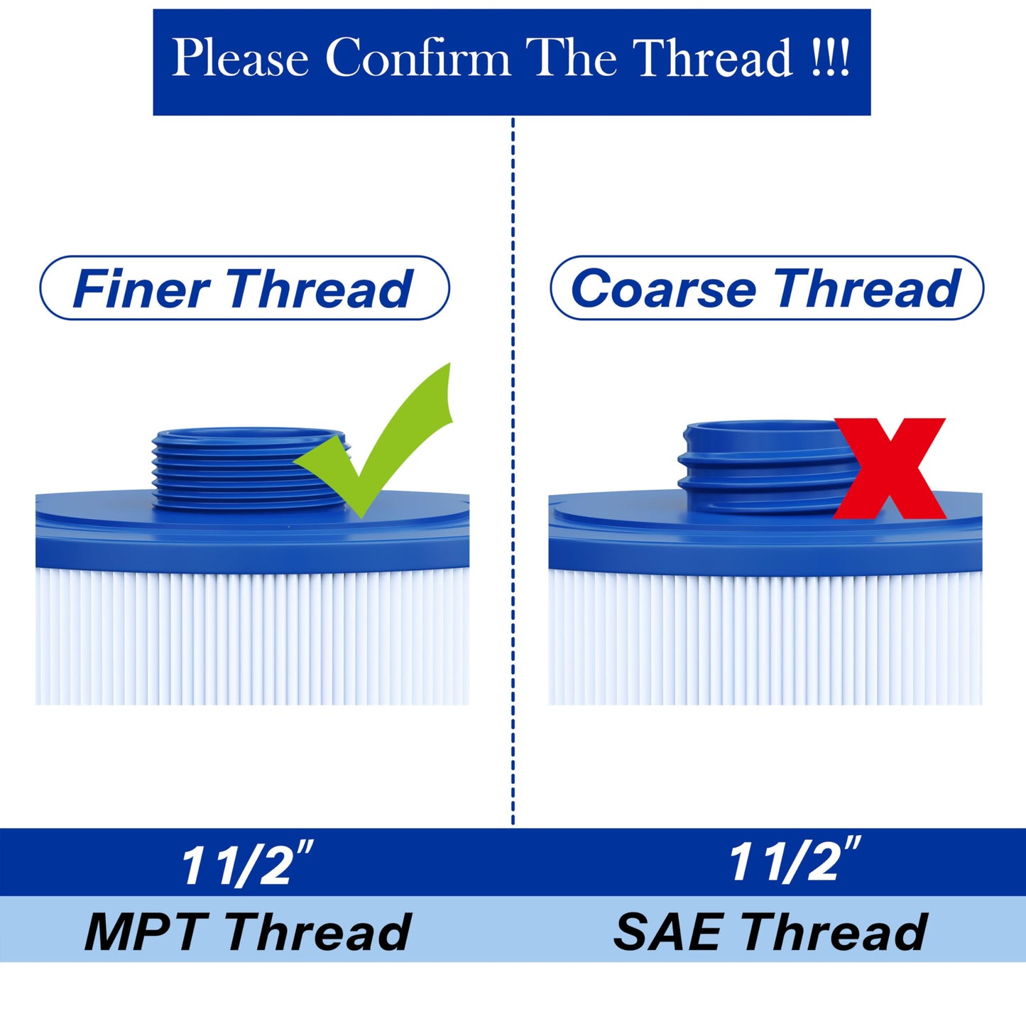 Cryspool® 05015 Spa Filter Compatible with 5CH-35, PMAX50P4, PAS35P, Maax 104309, FC-0300, 35 Sq. Ft hot tub Filter Cartridge, 1 1/2" MPT, 2 Pack