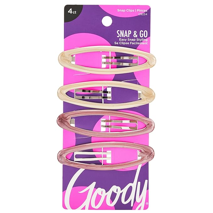 Goody Classics Goody Kids Epoxy Contour Snap Clips - 4 Count,Assorted Colors - Just Snap Into Place - Suitable For All Hair Types - Pain-Free Hair Accessories For Women And Girls - All Day Comfort