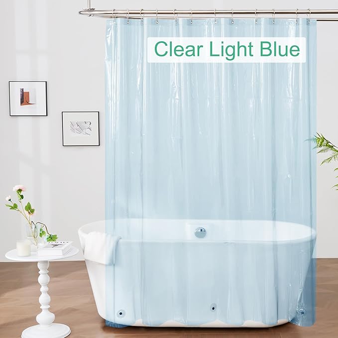 Mrs Awesome Clear Blue Shower Curtain Liner with 3 Magnets, 72x72 Premium Flexible Sturdy Plastic Shower Curtain for Bathroom Lightweight & Waterproof, Clear Blue