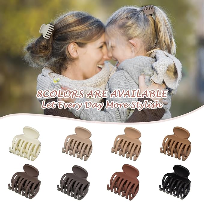 8PCS Claw Clips for Thin Hair Women, 1.6" Small Claw Clips Matte Medium Hair Claw Clips for Fine Thick Hair Strong Hold Double Row Teeth Hair Clips Cute Jaw Clamps (Warm Color)