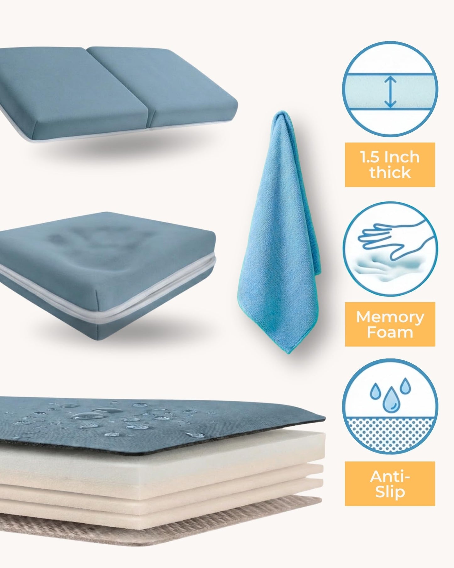 Comfortable Baby Bath Kneeler and Elbow Rest Pad Set – Thick Memory Foam Bath Kneeling Pad with Elbow Support – Baby Bathtub Cushion with Toy Organizer for Bathing Infant or Toddler - Blue