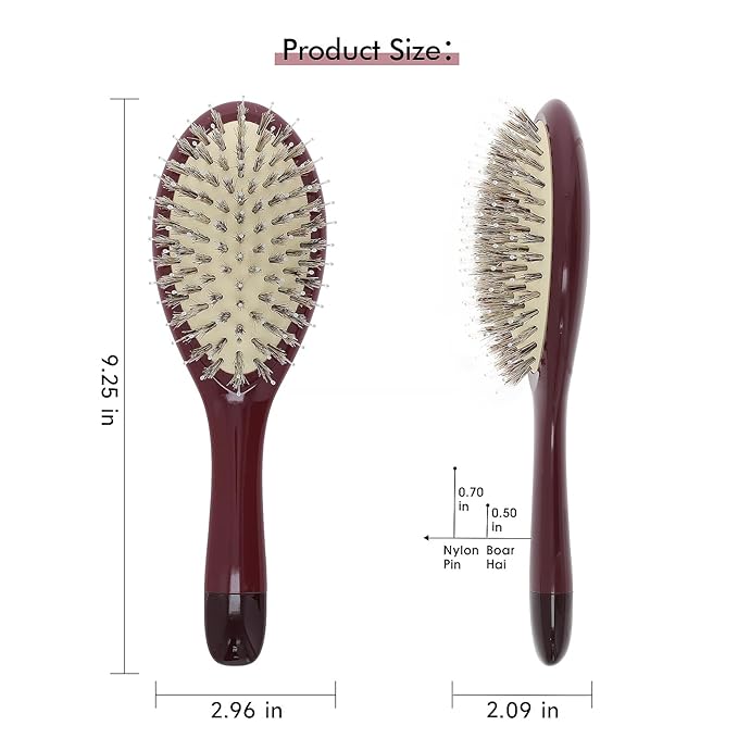 Boar Bristle Hair Brush -boar bristles + nylon pinsÃ¯Â¼Â Smoothes & Detangles All Hair Types, Hairbrush for Women, Men & Kids, Distributes Oils for Natural Shine & Stimulates Scalp