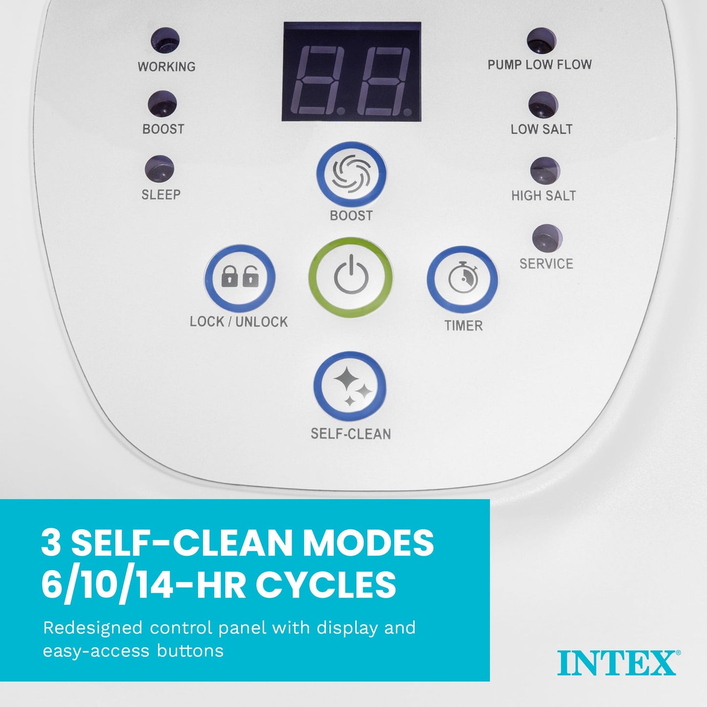 INTEX Krystal Clear Saltwater Pool Chlorine System for Above Ground Pools up to 7,000 Gallons, Pool Cleaner with Automatic Timer and Self Cleaning