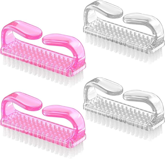Handle Grip Nail Brush, Hand Fingernail Brush Cleaner Scrubbing Kit Pedicure for Toes and Nails Men Women (4 Pack)