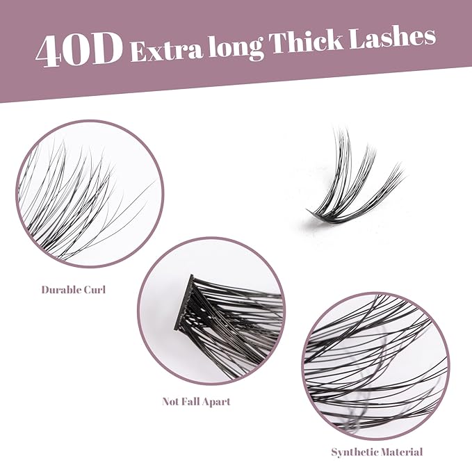 Ocean Pearl Lash Clusters 300pcs Individual Lashes 40D 10-20mm Eyelash Extensions Kit Natural Lashes Soft Eyelash Clusters False Eyelashes DIY Lash Extension Kit with Bond + Seal and Remover-40D