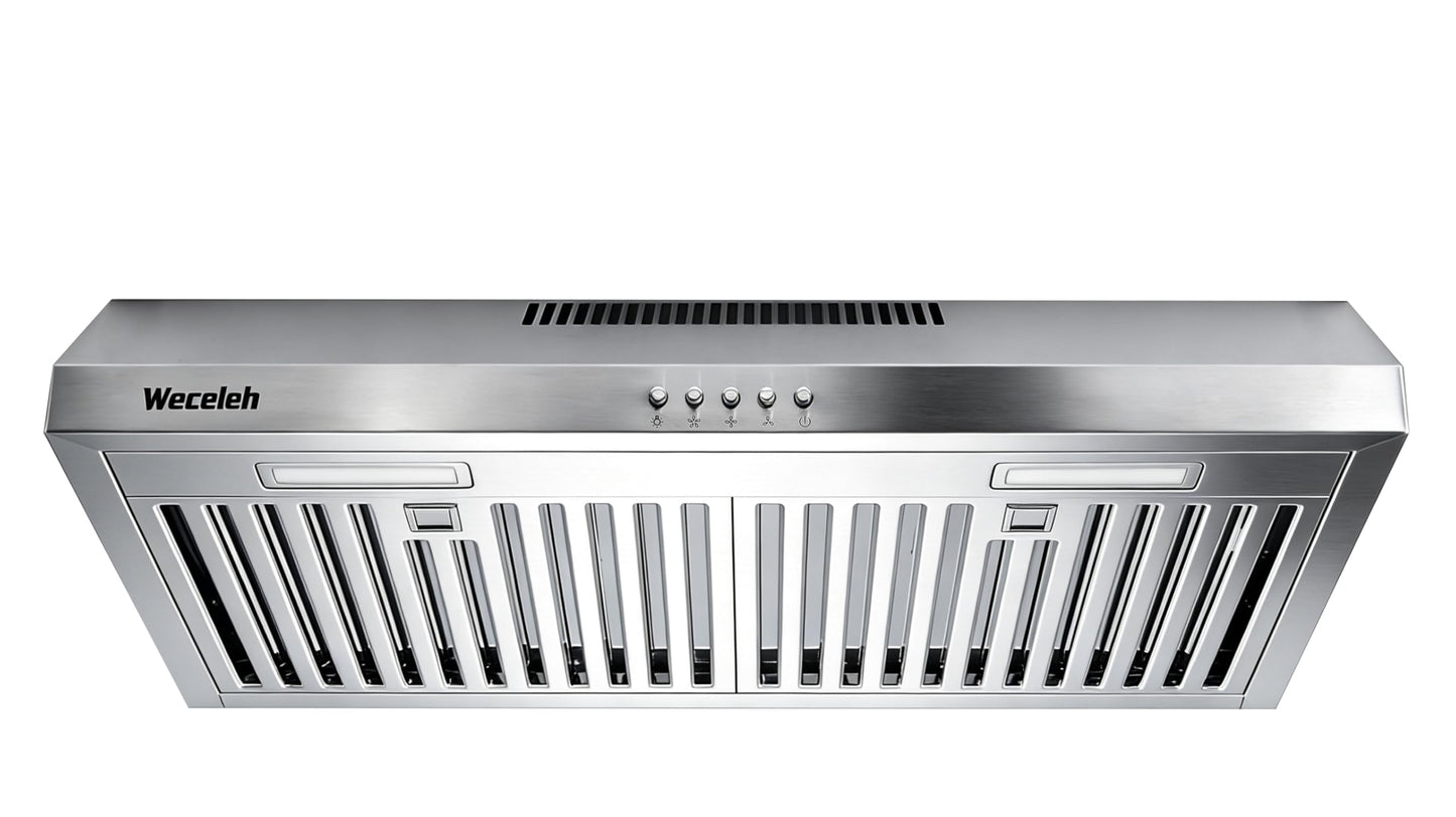 30 Inch Under Cabinet Range Hood - 600 CFM Ducted/Ductless Convertible Kitchen Vent Hood, Stainless Steel, 3 Speed with Baffle Filters & 2 LED Lights Brushed Finish, ETL Certification