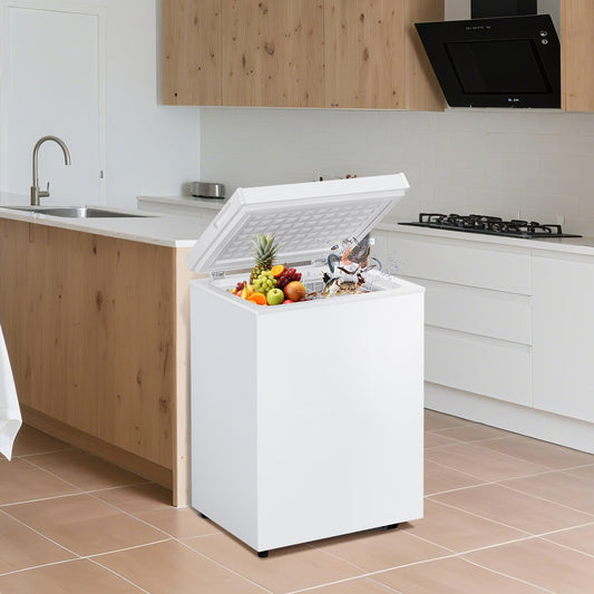 DOGHLY 3.5 Cu.Ft Chest Freezer, Small Deep Freezer with 7 Adjustable Temperature Levels, Mini Freezer for Office Garage Apartment, Compact Food Storage Small Freezer Chest, White