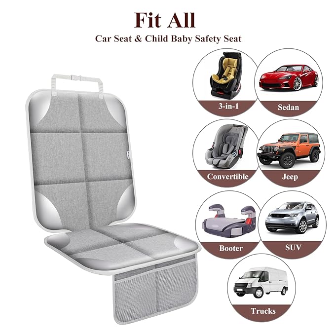 Meolsaek Car Seat Protector for Child Car Seat, Durable 600D Fabric Waterproof Car Seat Cover with Thick Pad Non-Slip Backing，No Imprints (Silver Gray-1 pc)