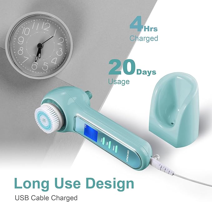UMICKOO Face Scrubber Exfoliator,Facial Cleansing Brush Waterproof with LCD Screen,Blackhead Remover Vacuum with 5 Brush Heads,Face Spin Brush for Exfoliating, Massaging and Deep Pore Cleansing