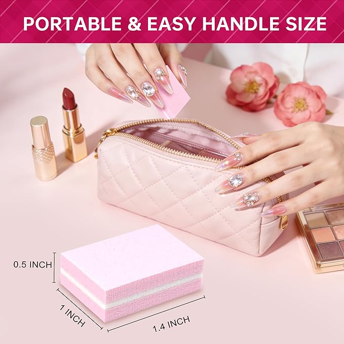 Mini Nail Buffer Blocks, 100/180 Grit Sponge Buffing Sanding Block File Manicure Tools Bulk 100Pcs (Pink)