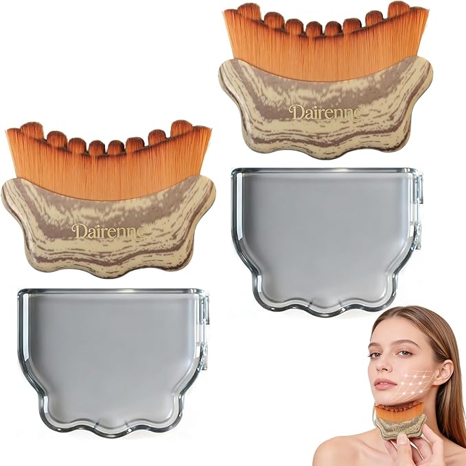 Lymphatic Contour Face Brush - Facial Sculpting & Anti-Puffiness Tool | Ultra Soft Dry Brush for Jawline Massage & Lymphatic Drainage | Ergonomic Design (Gray, 2pc)