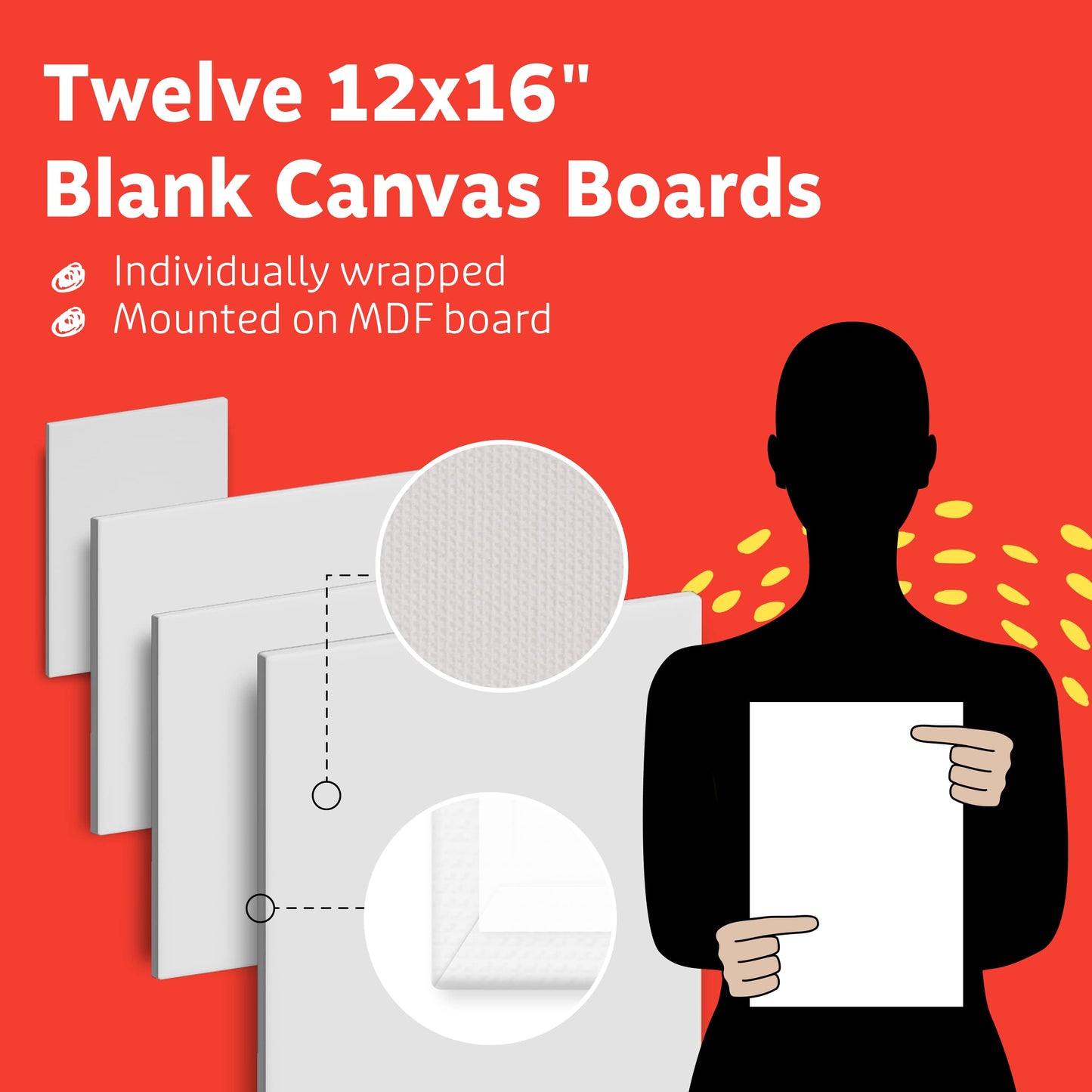 Artlicious Canvases for Painting - Pack of 12, 12 x 16 Inch Blank White Canvas Boards - 100% Cotton Art Panels for Oil, Acrylic & Watercolor Paint