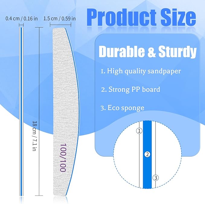 BLESWIN Nail Files 100/100 Grit, 25 Pcs Professional Double Sided Emery Board, Reusable Washable Coarse Tool for Acrylic & Gel Nails, Home Salon Application