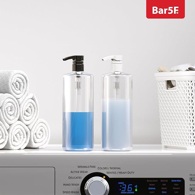 Bar5F 1-Liter Pumps for Shampoo and Conditioner Bottles for 33.8-Ounce Professional Salon Brands (White & Black)