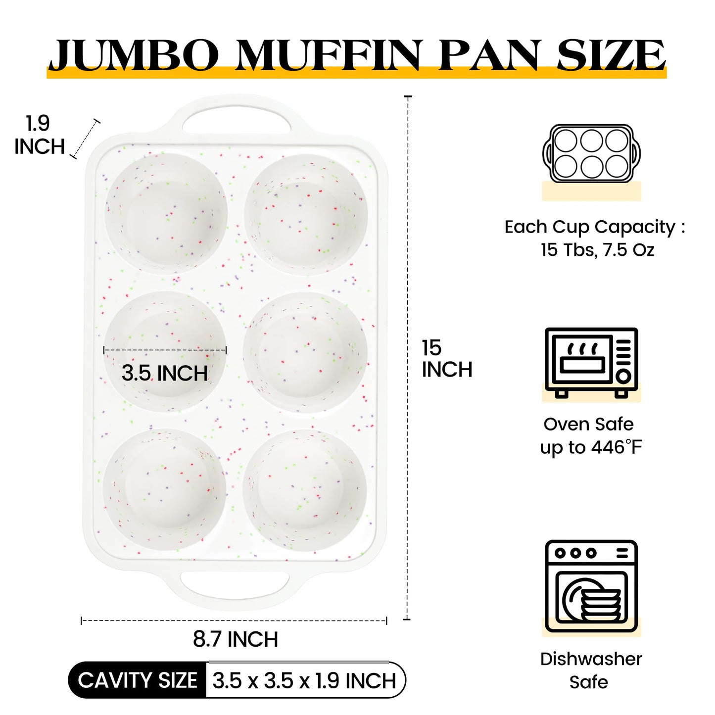 AOTASO 2 Pcs Jumbo Muffin Pan with Metal Frame, Nonstick 6 Cup Extra Large Cupcake Pan for Baking, Silicone Deep Muffin Tray for Egg Bites (Cream)