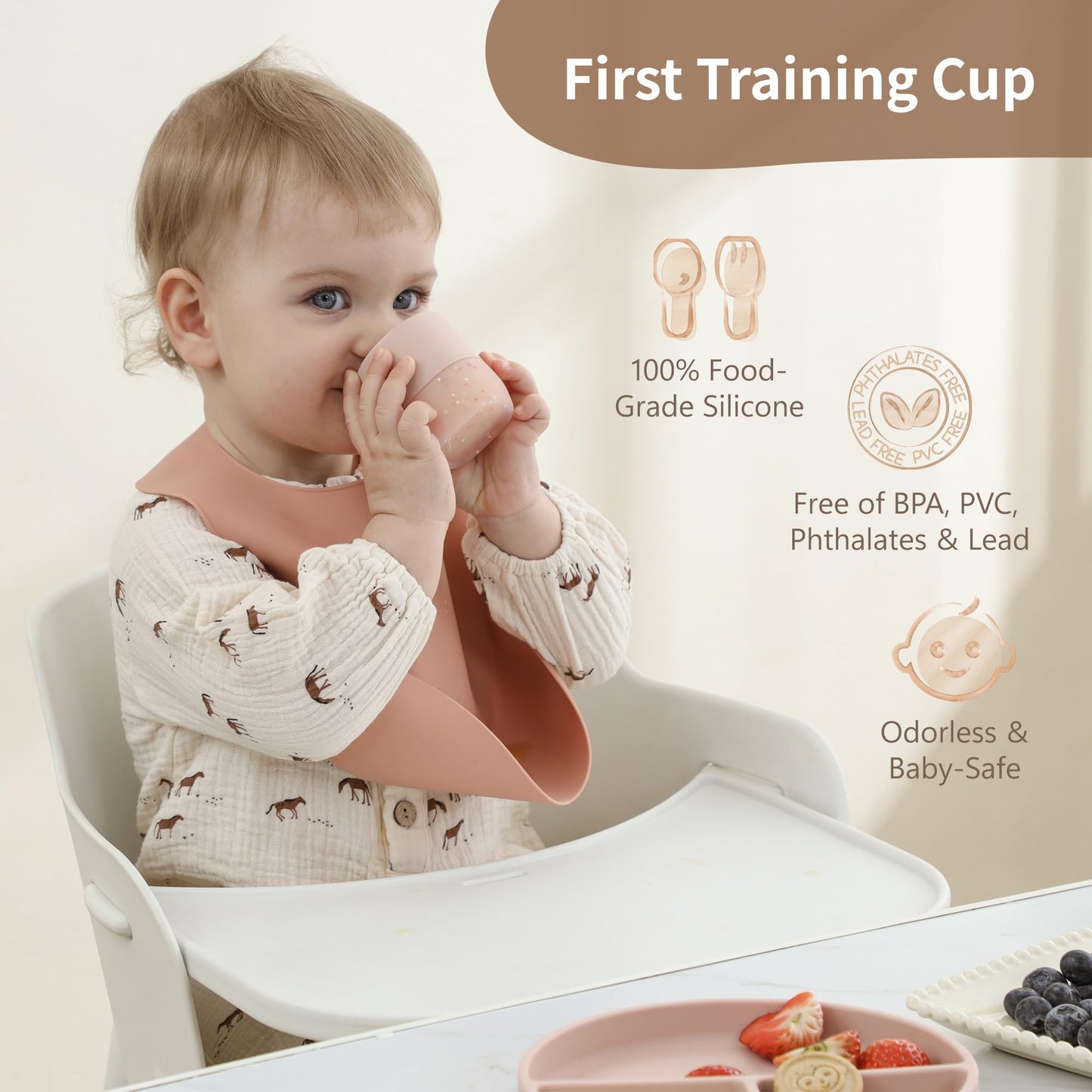 Moonkie Baby Training Cup & Sippy Cup Set | 4 Months+ | Baby-Led Weaning Essential | Gift for Infants (Ether Cup Set, 2 Pack)