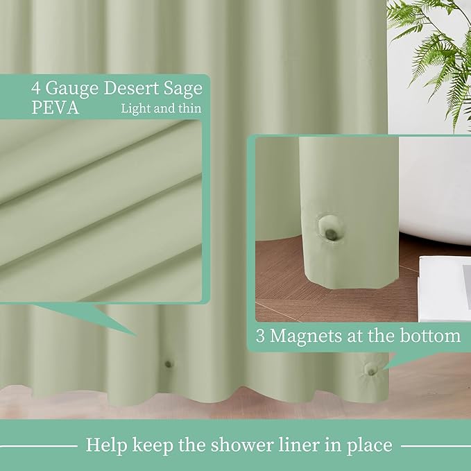 Mrs Awesome Sage Shower Curtain Liner with 3 Magnets, 72x72 Premium Flexible Sturdy Plastic Shower Curtain for Bathroom Lightweight & Waterproof, Desert Sage