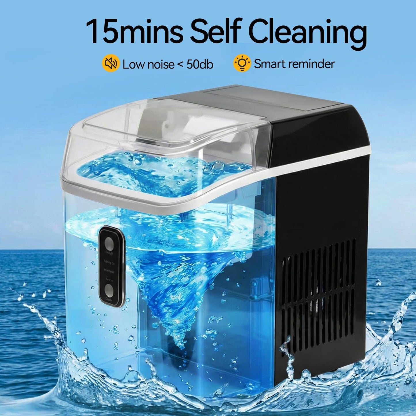 KMFurnila Nugget Ice Maker Countertop, Portable Ice Makers Machine with Removable Basket and Scoop, Self-Cleaning, Quiet, 6-Min Ready, 24lbs in 24Hrs, Visible, for Home, Party, RV, Camping, Black
