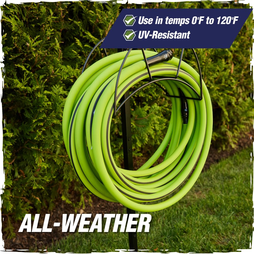 RUGGED RHINO Heavy Duty Garden Hose 25ft x 5/8in, Anti-Kink and Leakproof, Durable 4-Layer Construction, 500 PSI Burst, All Weather Outdoor Watering for Lawn, Garden, Flowers, Green and Black