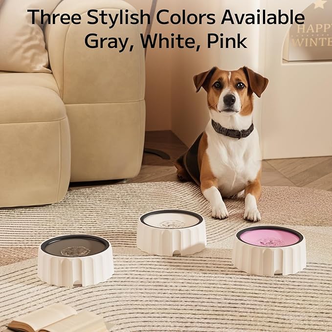 Dog Water Bowl 70oz/2L Large Capacity Water Dispenser No Spill Non Slip No Splash Pet Slow Feeder No Drip Vehicle Carried Travel Slow Drinking Bowl for Dogs Cat(White)