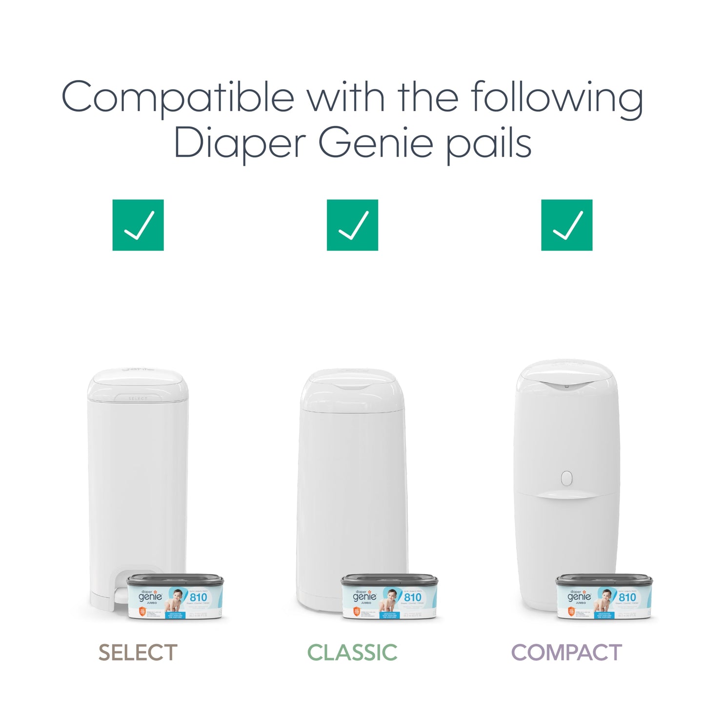 The Diaper Genie Jumbo+ Square Refill, with continuous film, can hold up to 1080 newborn-sized diapers per refill. (Pack of 2)