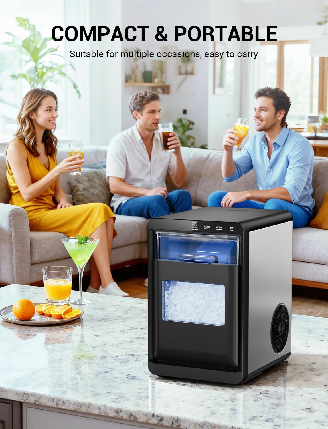 Nugget Ice Maker Countertop,Pebble Ice Machine, 5-10 Mins Fast Ice Making, Self-Cleaning, Portable for Home, Outdoor, Camping, Hospital, RV (28lbs)