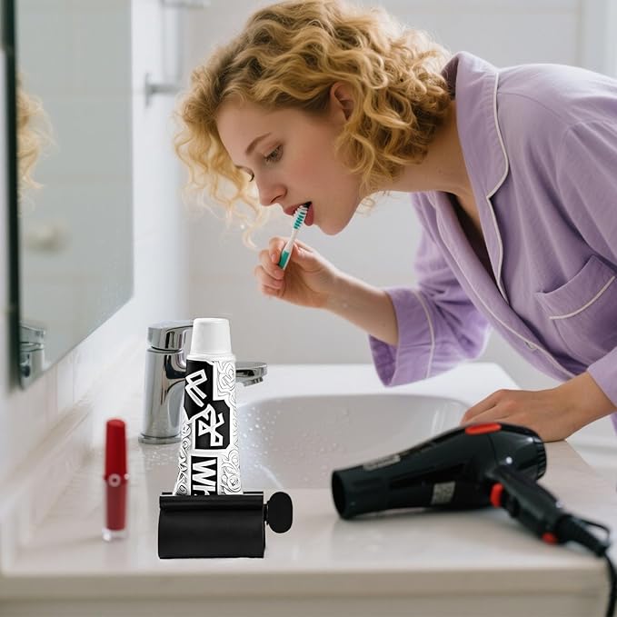 LOVEINUSA Toothpaste Tube Squeezer Dispenser, 2PCS Toothpaste Roller Squeezer Tool Stainless Steel Tooth Paste Holder for Bathroom, Black