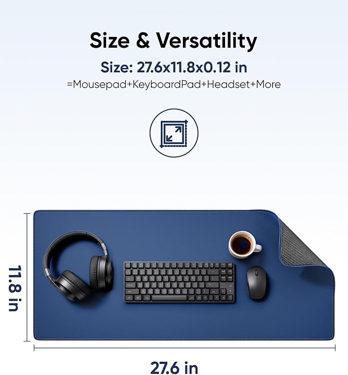 Waterproof Large Gaming Mouse Pad with Durable Stitched Edges, Non-Slip Rubber Base, Grainy Jacquard Mouse Mat Desk Pad for Home Office Gaming, 27.6"x11.8"x0.12", Matte Gray