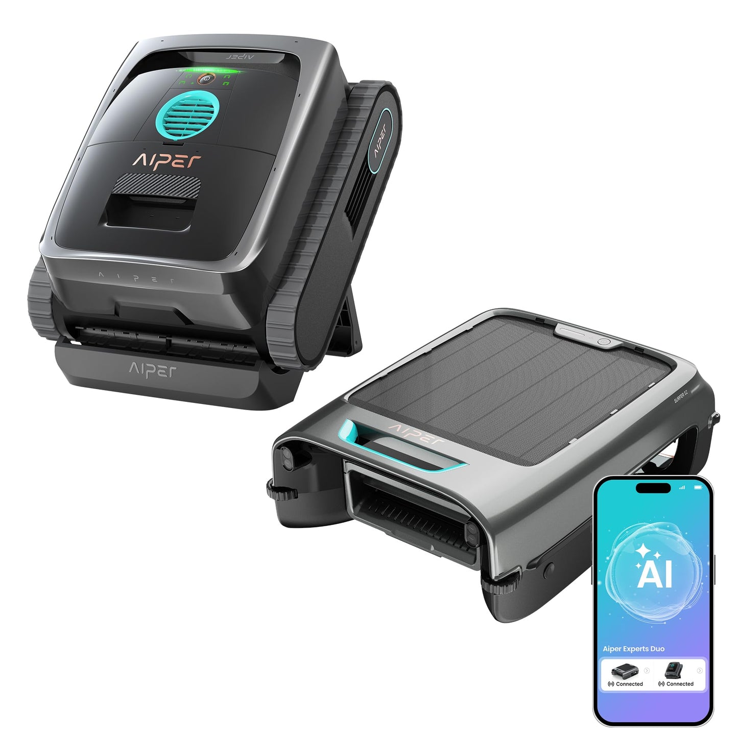 (2026 New) AIPER Experts Duo: Scuba V3 & Surfer S2, 360° Top-to-Bottom Cleaning, 7 Day Hands-Free Care, 10x Faster Pool Cleaning with AI Patrol, Smart Parking & Water Quality Maintenance