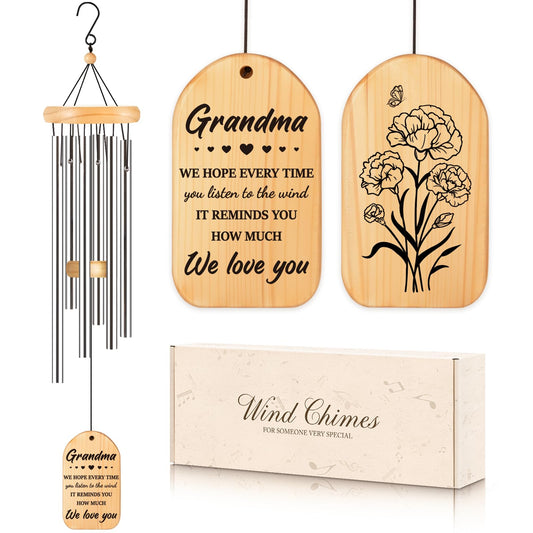 Milcier Gifts for Grandma, Grandma Gifts for Mothers Day, Grandmas Wind Chimes, Best Christmas Thanksgiving Present for Grandmother, Nana, Granny, 25.5 inches, Silver