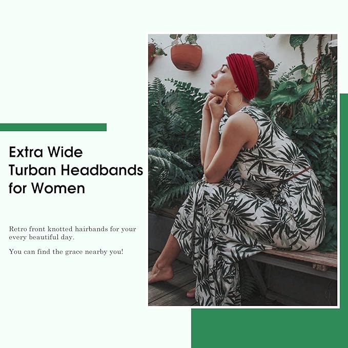 Tobeffect 7'' Extra Wide Headbands for Women, Large Thick Turban Head Wrap Headband, Boho Bandana Head Bands for Women's Hair, Non Slip Workout Yoga Hairband Hair Accessories, 6 Pack