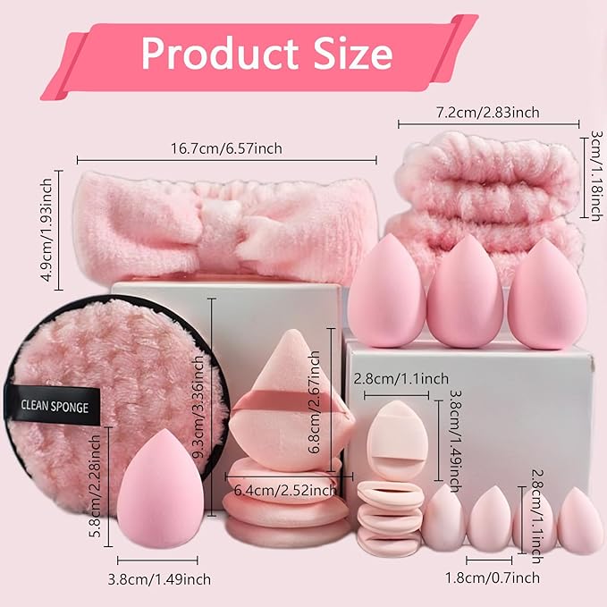 suniya Skincare Face Wash Spa Headband and Wristband Set Makeup Sponges Set Face Soft Triangle Makeup Puff Sponge Pieces Powder Puff Women and Teen Girl Gifts Trendy Stuff Ã¯Â¼ÂPinkÃ¯Â¼Â
