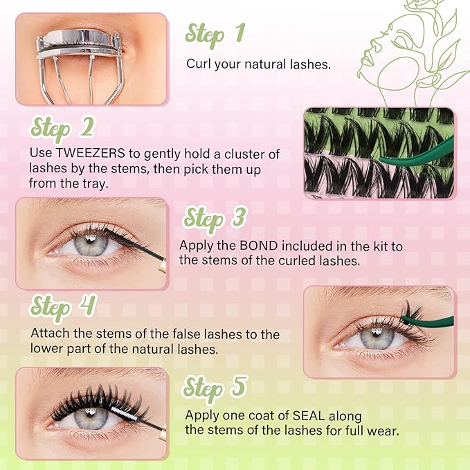 KEYYOU Fairy Wink Lash Clusters Kit Lash Extension Kit D Curl 144Pcs Eyelash Extension Wispy Natural Invisible Band with Waterproof DIY at Home(Fairy Wink-D-8-18MIX)