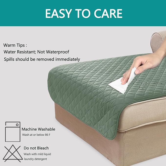 U-NICE HOME Sectional Couch Cover for Dogs Pets Chaise Lounge Reversible Sofa Cover Furniture Protector with Elastic Adjustable Strap, Greyish Green/Taupe