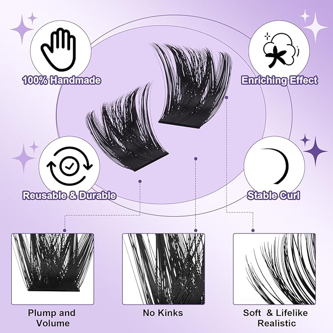 B&Q Fluffy Lash Clusters Thick 300D, Volume Eyelash Clusters 10-18mm, D Curl Cluster Eyelash Extensions, Supersoft Individual Lashes Wispy Cluster Lashes Dramatic Full Look Eyelash（300D）