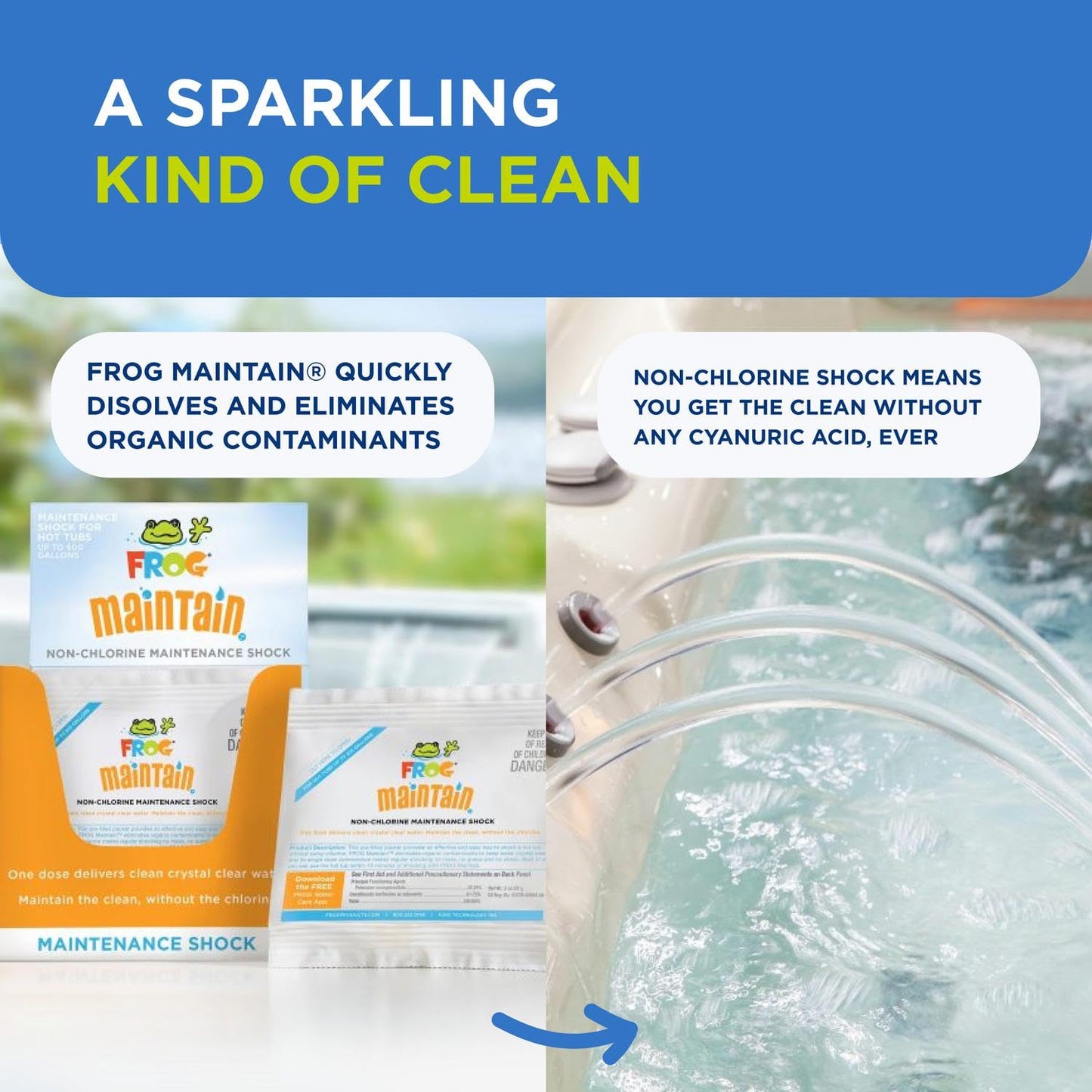 FROG Maintain for Hot Tubs - Non-Chlorine Shock for use with All Hot Tub FROG Sanitizing Systems - Single Dose Packets for Easy Hot Tub Maintenance & Treatment - 3 Pack