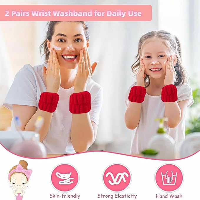 2 Pairs Wrist Washband for Women Washing Face, Wrist Spa Washband Absorbent Wristbands, Prevent Liquids from Spilling Down Your Arms