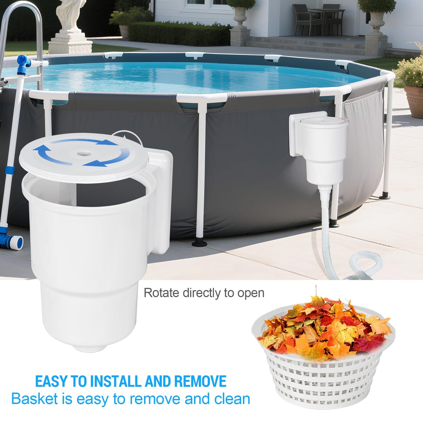 SNMUMU Universal Above Ground Pool Skimmer Kit, Heavy Duty Through Wall Pool Skimmers, Surface Skimmer for Pools for Filter Leaves, Hair, Bugs, and Impurities (Grey)