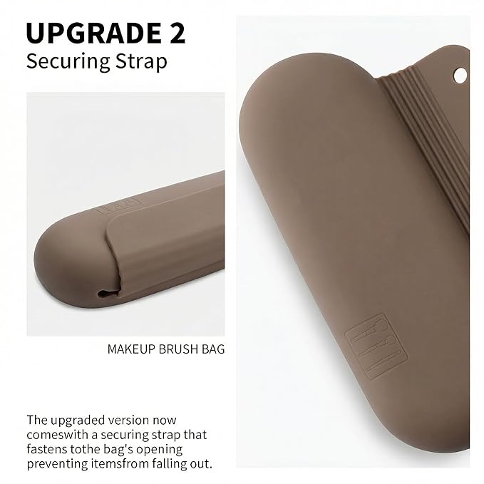 Silicone Makeup Brush Holder Travel Cosmetic Bag：Soft Portable Cosmetic Face Brushes Holder with Upgrade Anti-Fall Out Magnetic Closure, Large Travel Makeup Brush Case - Coffea