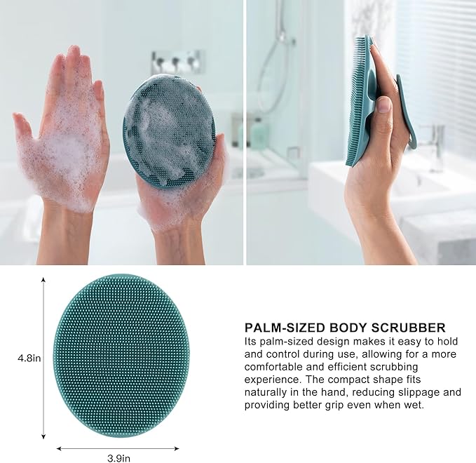 INNERNEED Soft Silicone Body Cleansing Brush Shower Scrubber, Gentle Exfoliating and Massage for All Kinds of Skin (Dark Green)