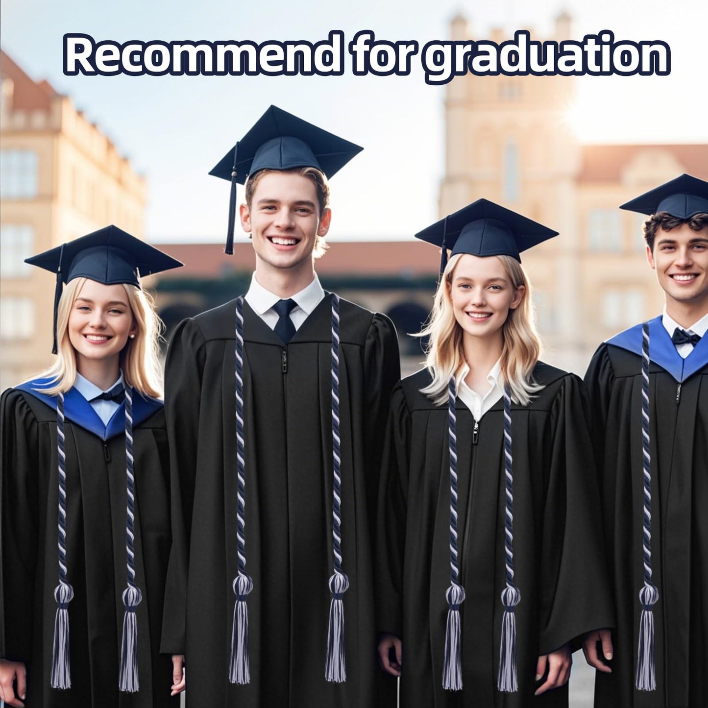 8 Pack Navy Blue with White Graduation Honor Ropes Cords Bulk, Yarn Honor Cords with Tassel for High School Bachelor Gown College Graduation 2026
