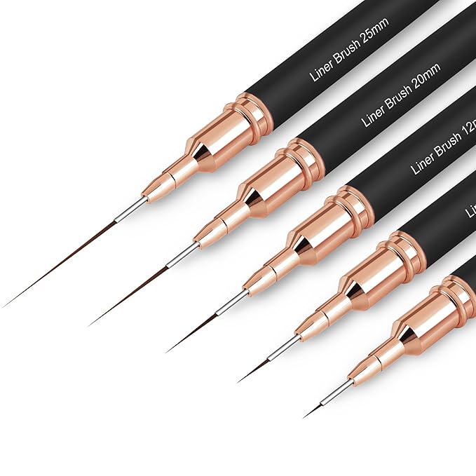 Metallic Nail Art Brushes, 5Pcs Nail Art Liner Brushes, Painting Art Design Brush Set Nail Dotting Drawing Tool for Long Lines, Thin Details, Fine Drawing Sizes 4/8/12/20/25mm, Black