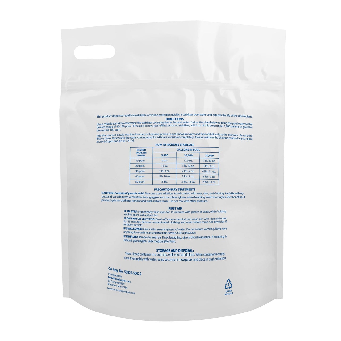 Pool Mate 7-Pounds Premium Pool Stabilizer and Conditioner, Concentrated Cyanuric Acid for Pools, Helps Chlorine Last Longer